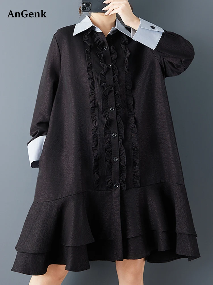 Patchwork Vintage Oversized Shirt Dresses For Woman Spring Summer New Long Sleeve Loose Casual Midi Dress Elegant Clothing 2026