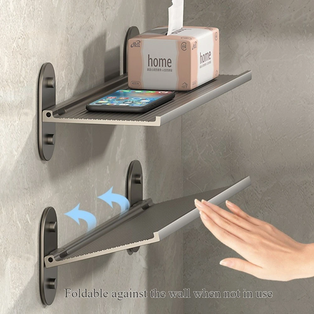 No‑Drill Foldable Wall Mounted Shelf Aluminum Alloy Bathroom Storage Organizer Space‑Saving Floating Rack for Kitchen Shower