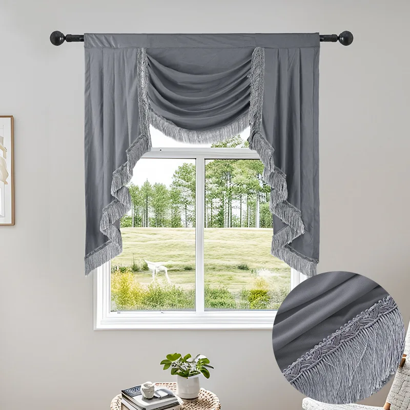 European Velvet Window Curtain Swag Tassel Lace Light Filtering Rod Pocket Curtain Wedding Banquet Party Bedroom Decor