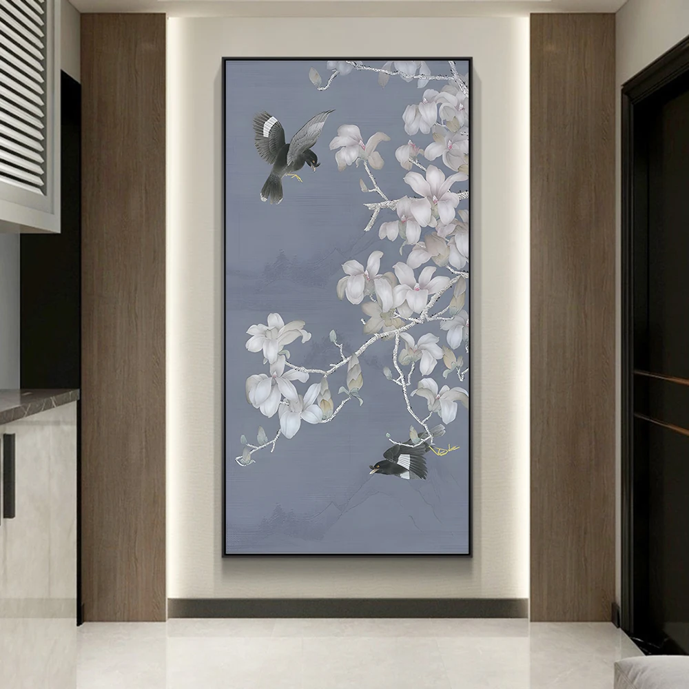 Chinese Simple Ink Art Canvas Poster Flower And Bird Wall Painting Prints Pictures Bedroom Corridor Living Room Decoration Mural