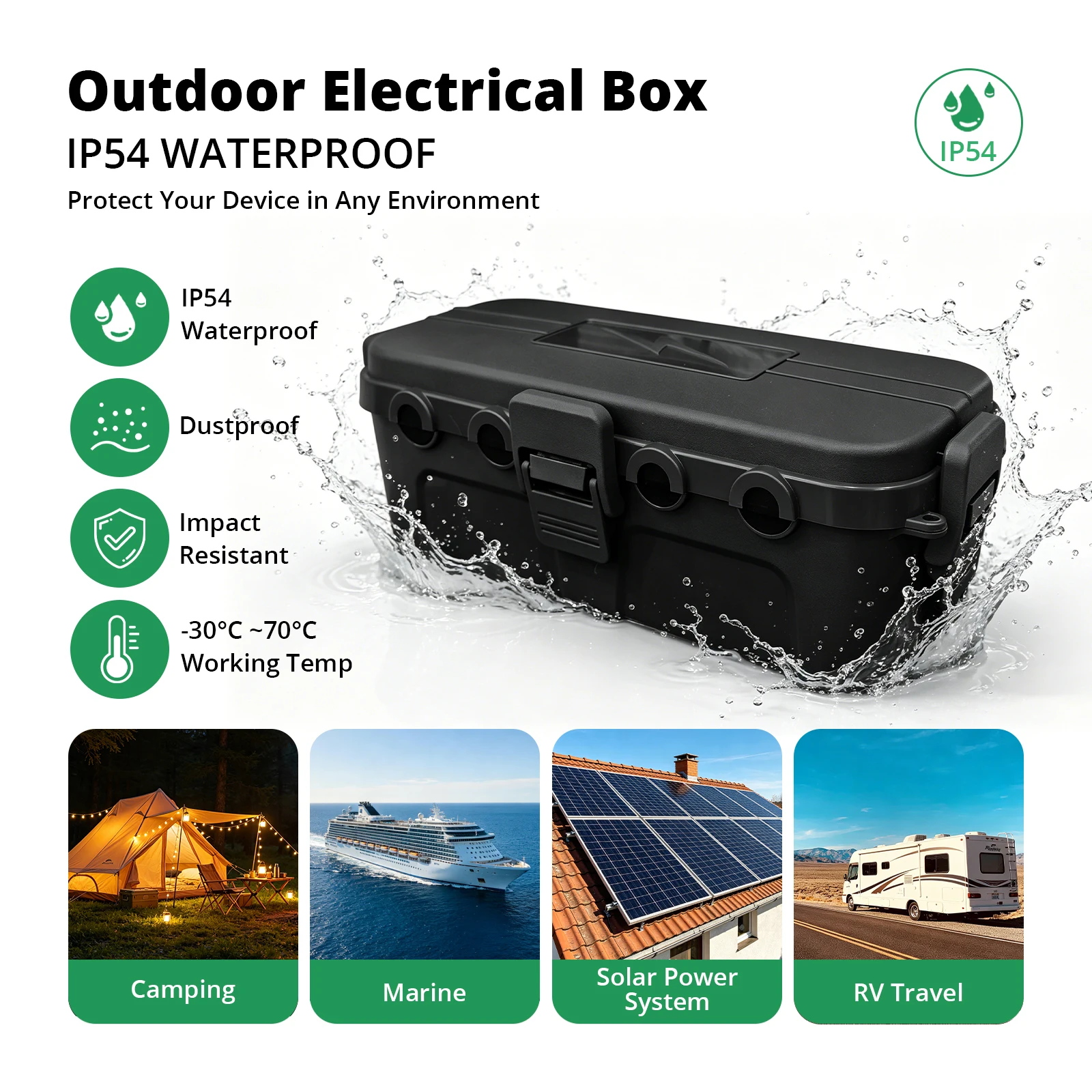 Medium Outdoor Electrical Box Extension Cord Cover with W/6 Cable Entry Ports for Power Strip Plug Socket Timer Holiday Light