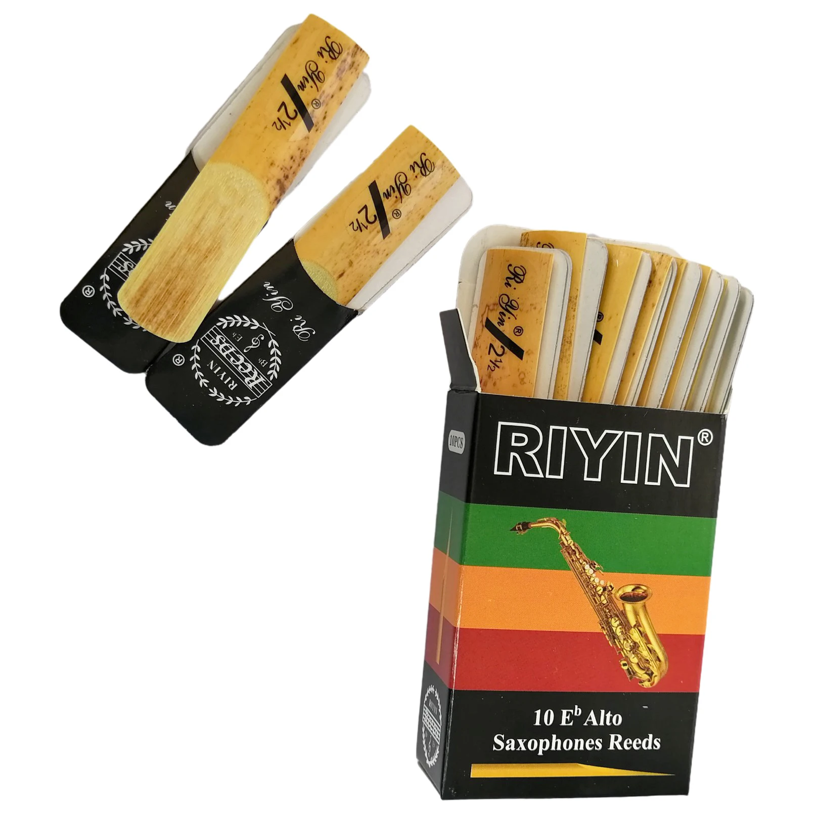 

RIYIN 10pcs Alto Saxophone Reeds Strength 1.5 2.0 2.5 3.0 Eb Tone Sax Instrument Reed for Beginners Woodwind Instrument Parts