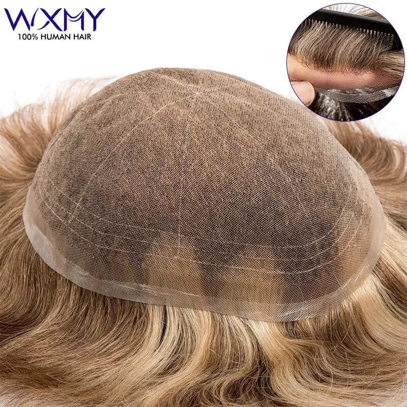 Full French Lace Base Male Hair Prosthesis Breathable Toupee For Men Human Hair Men's Wigs Capilar Hombre Blond Man Wig Systems