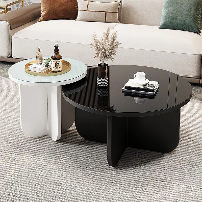 Glass coffee table living room household simple round small table tempered glass modern small apartment rental house coffee tabl