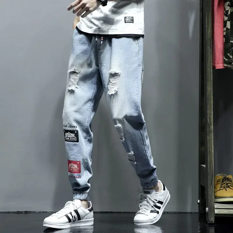 Jeans for Men Graphic Trousers with Holes Male Cowboy Pants Torn Harem Hip Hop Ripped Broken Soft Spring Autumn Xs Y2k Vintage