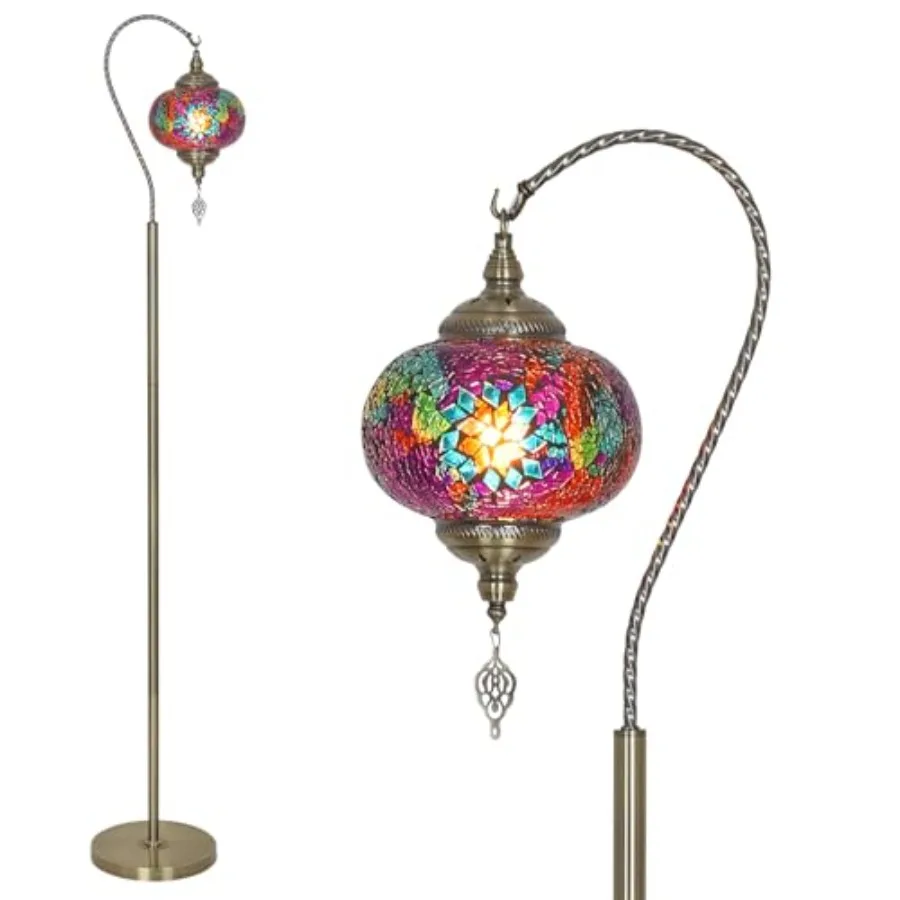 

Turkish Moroccan Floor Lamp, Swan Neck Tiffany Lamp with Handmade Mosaic Glass Shade, Bronze Base, 65" Tall Standing Lamps for