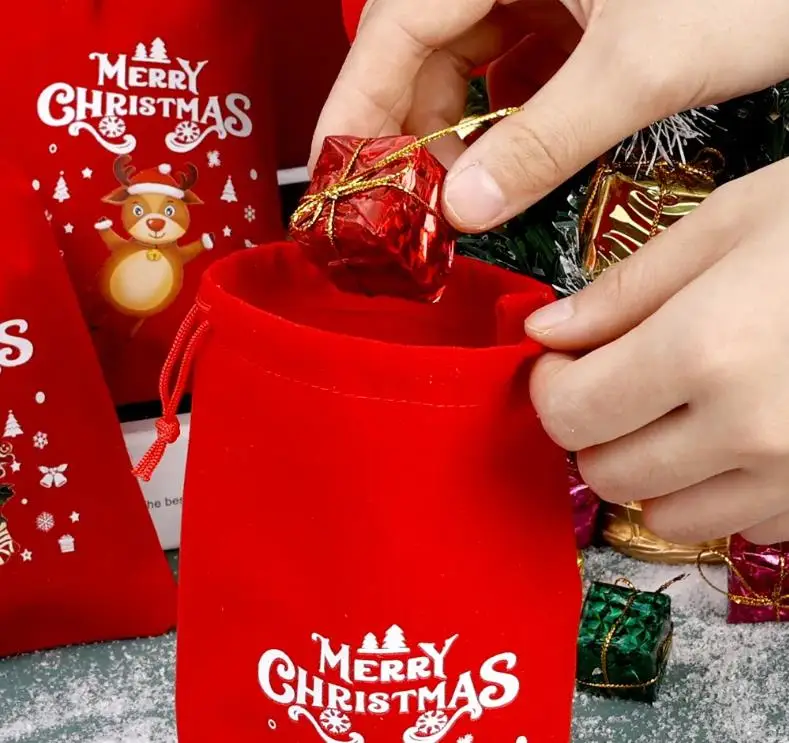 1 قطعة أكياس عيد الميلاد المخملية الحمراء الرباط سانتا هدية الحقيبة الحلوى وجبة خفيفة التفاف حقيبة عيد الميلاد حفل زفاف تفضل الديكور #2