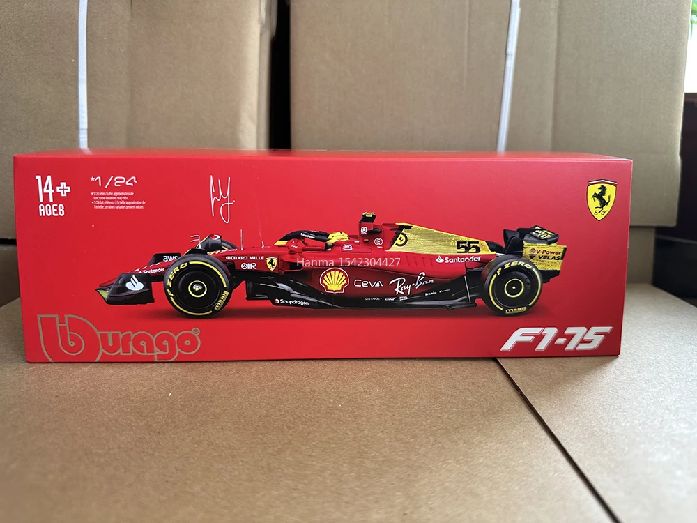 NEW Bburago 1；24 F1 2022 Ferrari 75th Anniversary Giallo Modena 16# Leclerc 55#Sainz Alloy Die Cast Car Model Toy Acrylic Box