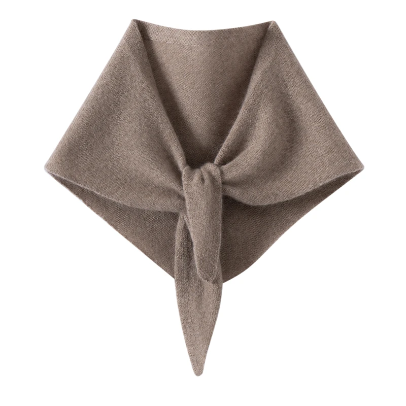 KOIJINSKY 35% Cashmere Solid Color Knit Triangle Scarf 100×35cm, Soft Knotted Bandana Neck Scarf, Versatile Neck Wrap For Women