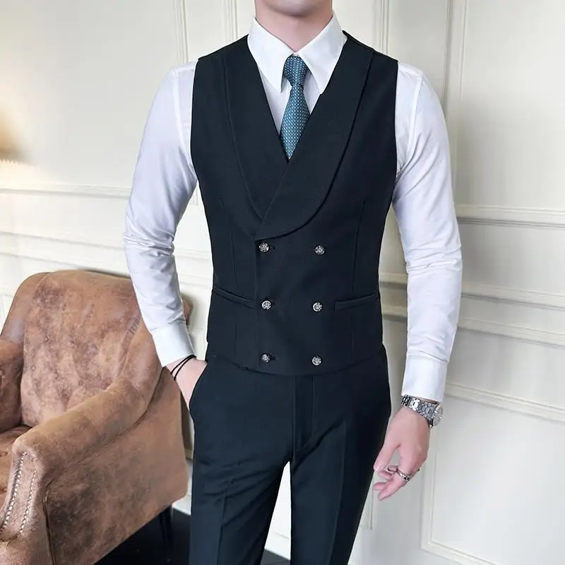 

3-A93 Double-breasted suit vest suit men's wedding groomsmen suit slim hanhigh-end business casual vest jacket