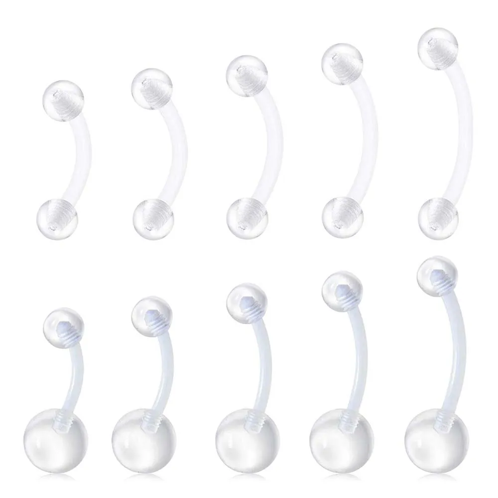 14G 16G Clear Belly Button Rings Bioflex Plastic Belly Ring Curved Barbell Navel Piercings Retainers for Work Surgery