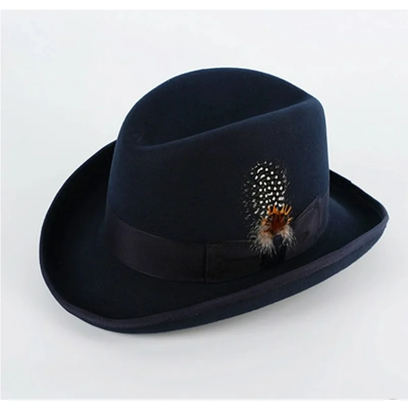 Men Fedora Trilby Jazz wool Humboldt top hat Homburg hip-hop hat English short-brimmed jazz hat shaped felt hat godfather hat