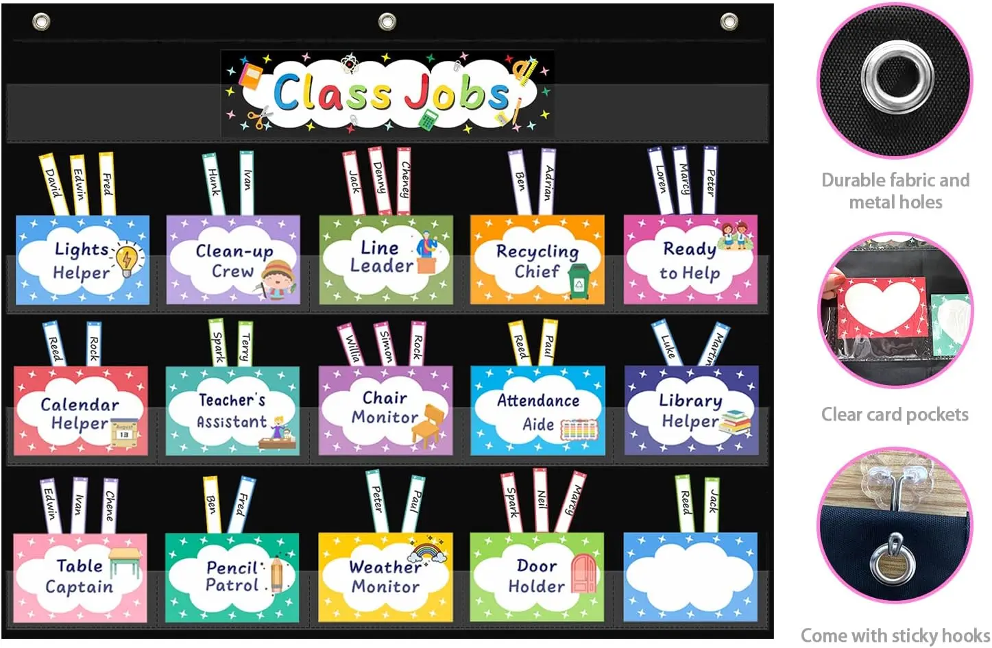 Class Jobs Pocket Chart Class Management Educational Pocket Chart with 70 Colorful Dry Erase Cards and 3 Hooks For Students