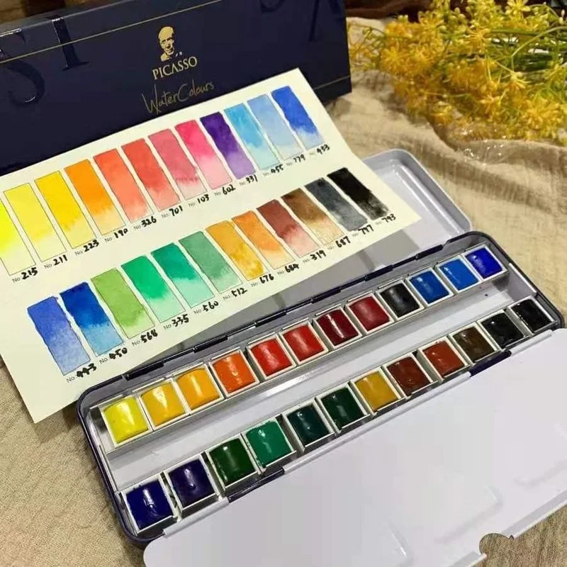 

12/24 Color Senior Artist Solid Color Watercolor Paint Set Iron Box Mineral Watercolor Concentrated Durable Art Special 22x7cm