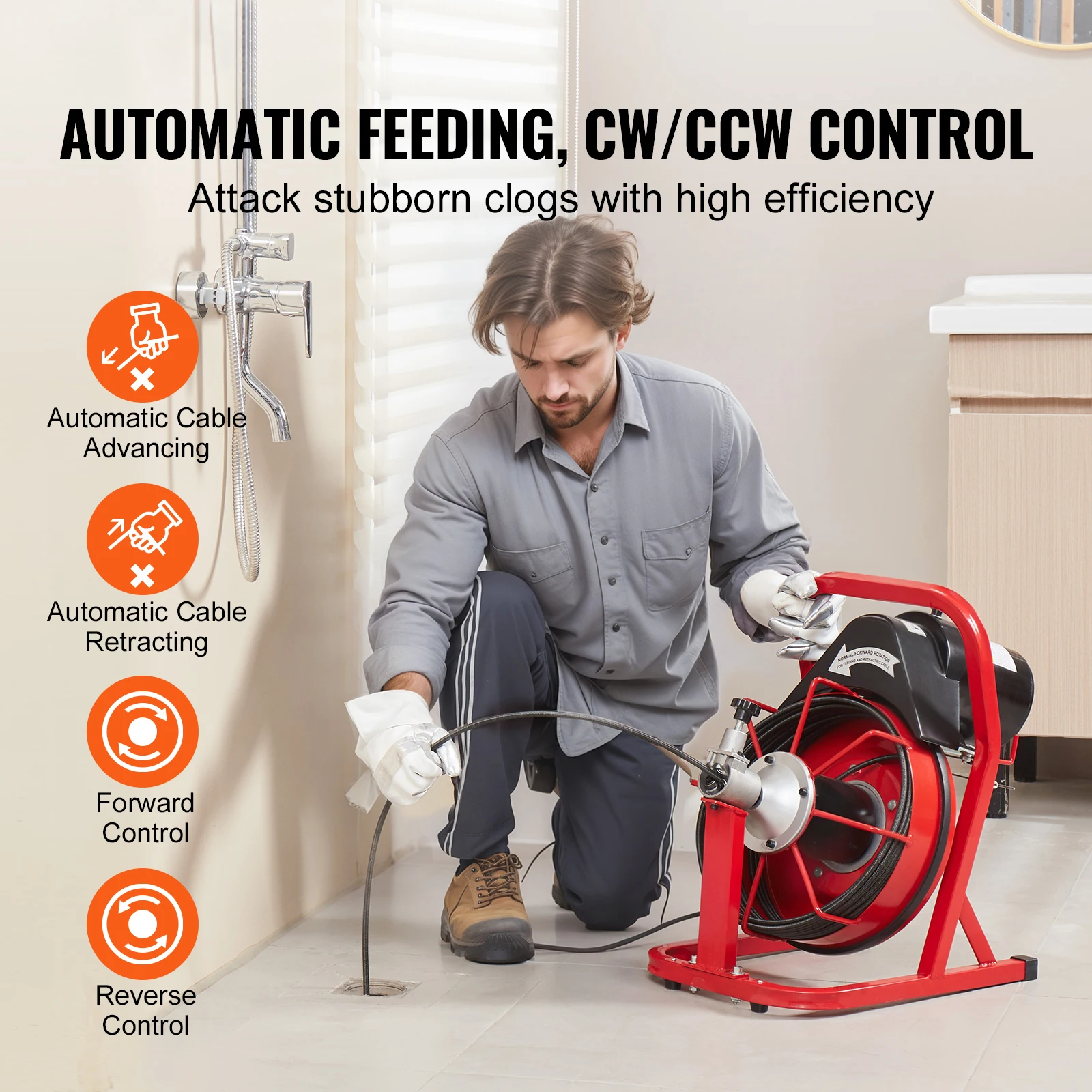 Electric Drain Cleaning Machine Pipe Tube Clean Tool for Homeuse SucceBuy 50FT Drain Cleaner Machine Auto Feed Sewer Snake Auger