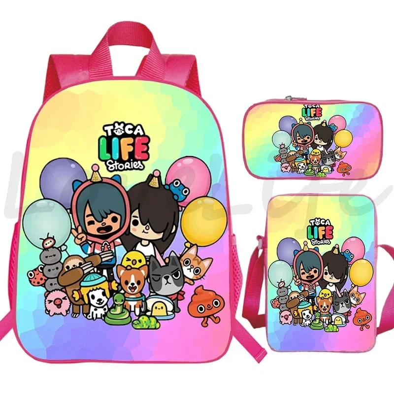 توكا لايف وورلد حقيبة الظهر 3 قطعة مجموعة سعة كبيرة الوردي الكتب أنيمي بنين حقيبة مدرسية للبنات الأطفال لطيف Mochila 16 بوصة