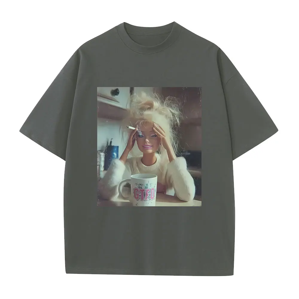 Funny Smoking Doll Emoji Meme Graphic T-shirt Men Women Casual Humor T Shirts Unisex 100% Cotton Oversized Short Sleeve T-shirts