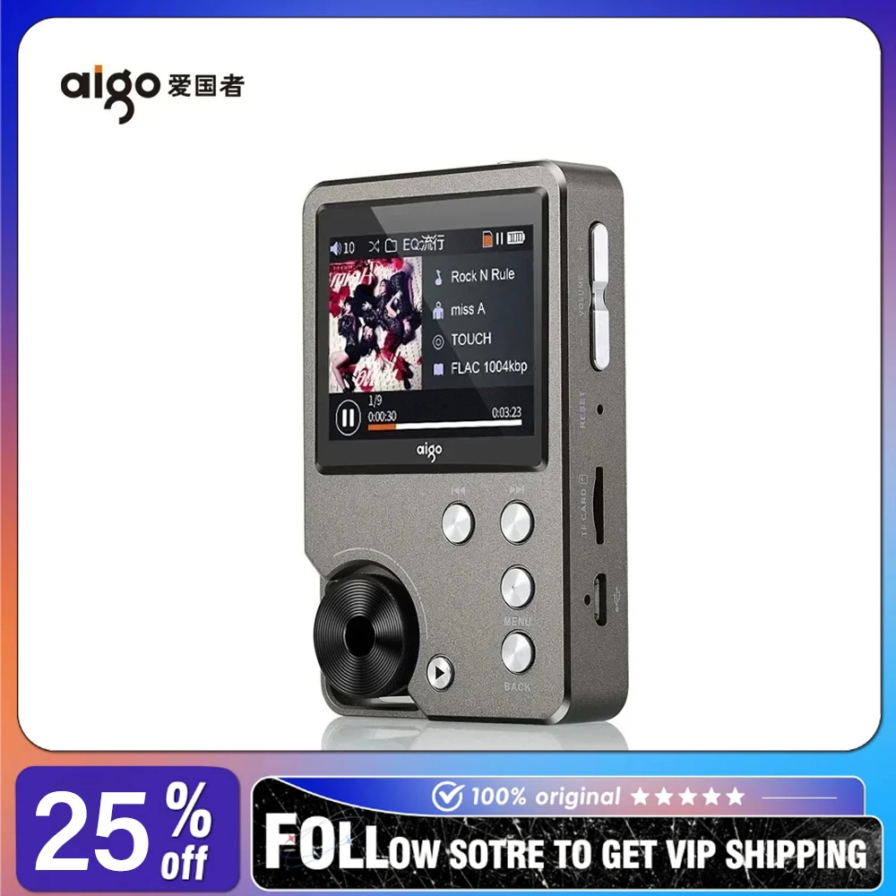 Aigo MP3 Digital Audio Player 2.0 Inches Hi-Res Mini Pocket Lossless Music Player TFT Display DSD128 Flac APE WAV Decoding
