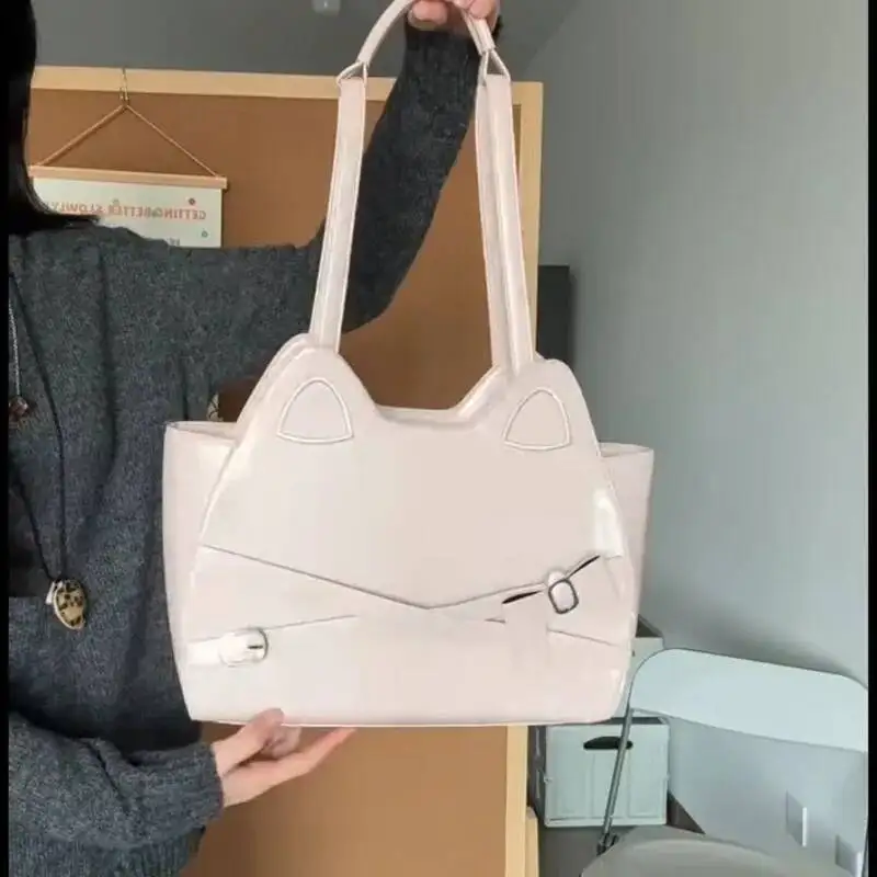 Bloom Sweet Cute Cat Pink Shoulder Bags Wallet Women Retro Leather Large Capacity Y2k Handbag Ladies Underarm Bag Backpack