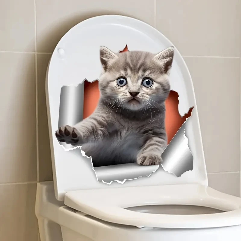 Cute Little Orange Cat Toilet Seat Sticker, Home Bathroom Toilet Tank Decals, Door Stickers, Wall Stickers WC Decorations M795