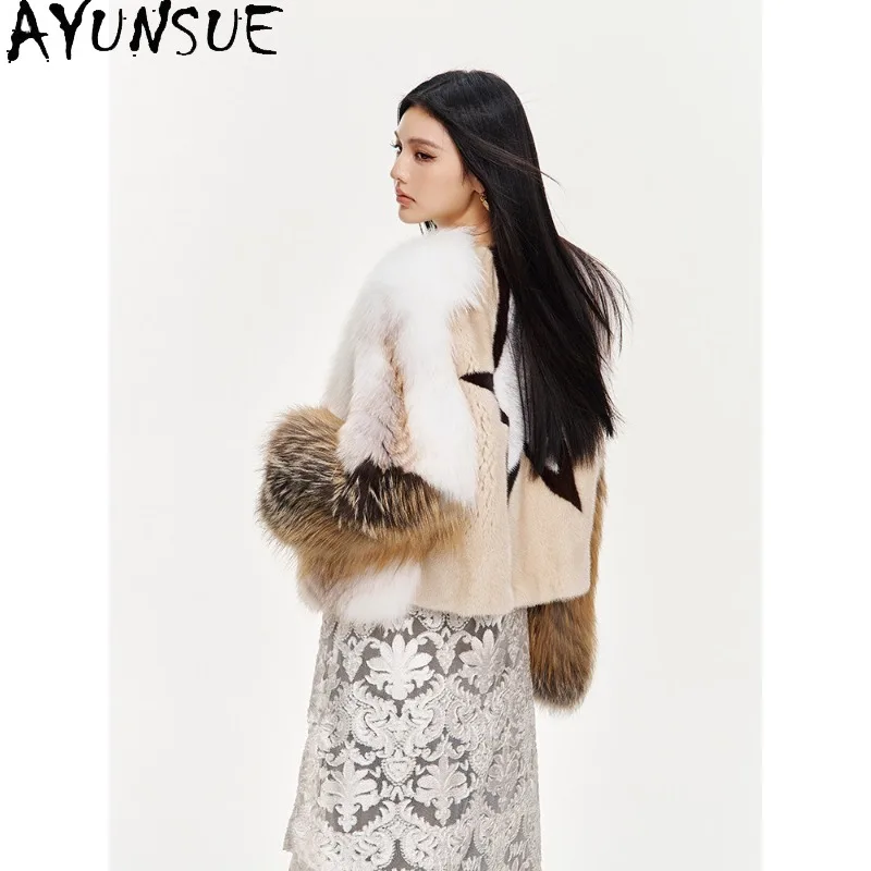AYUNSUE Real Fox Fur Coat Women Winter Jackets for Woman Fashion Mink Fur Back New in Coats Real Fur Clothes 2026 Шуба Женская