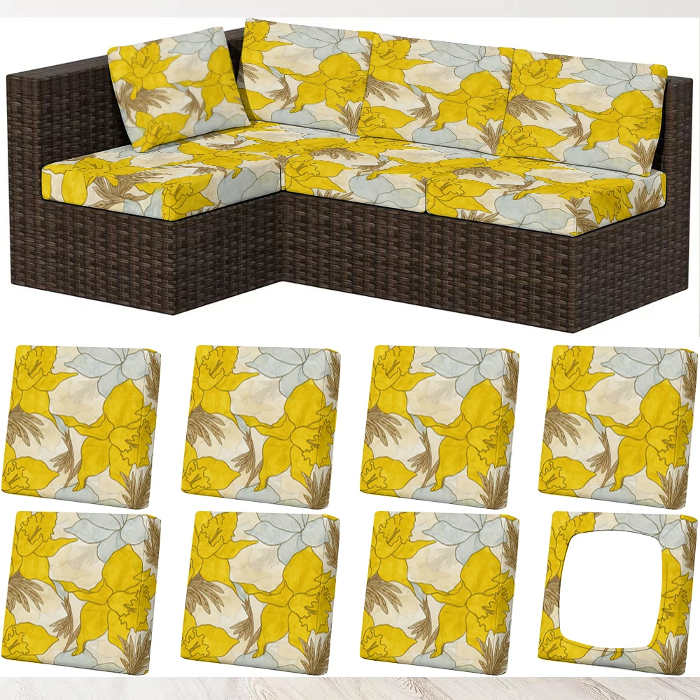 Spring Summer Style Floral Printed Outdoor Sofa Cover, Milk Silk Fabric, Elastic Fitted, Pet - Friendly, Wa