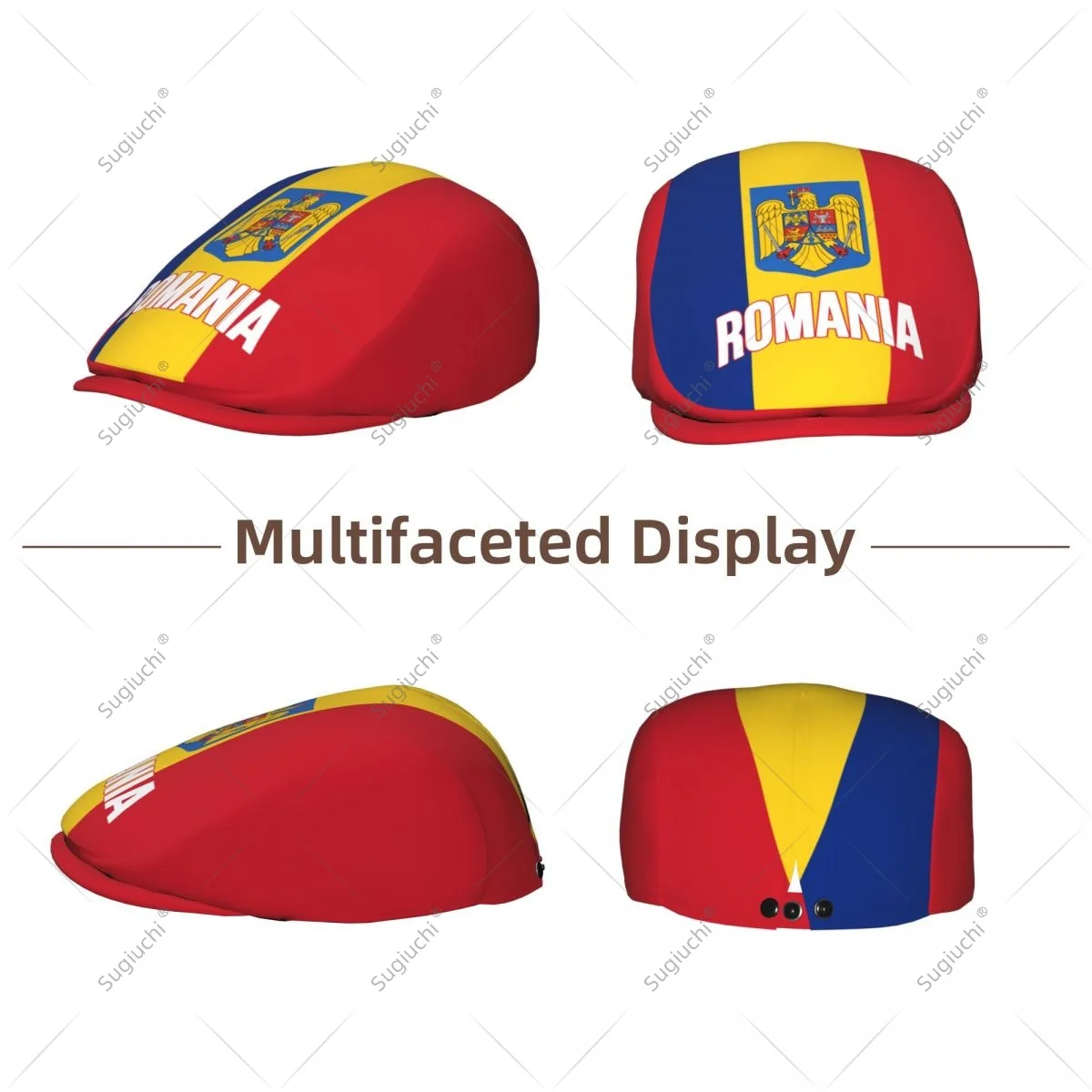 Forward cap Romania Flag Men Women Flat Newsboy Driving Hat Cap Short Brim for Driving Daily visors hat