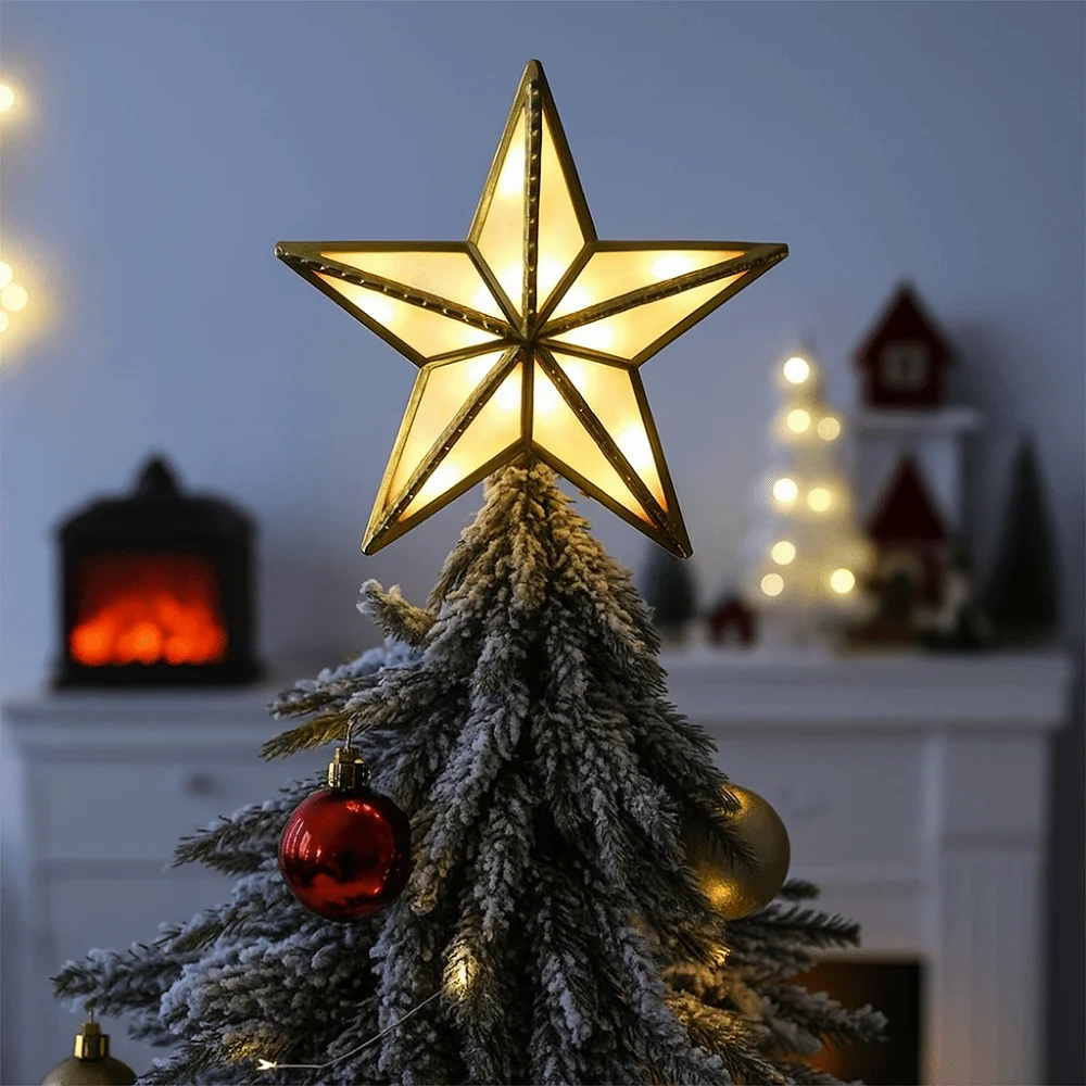 جو ضوء البلاستيك شجرة عيد الميلاد أعلى نجمة جميلة خفيفة الوزن على شكل نجمة ضوء متوهجة شجرة عيد الميلاد زخرفة للمنزل