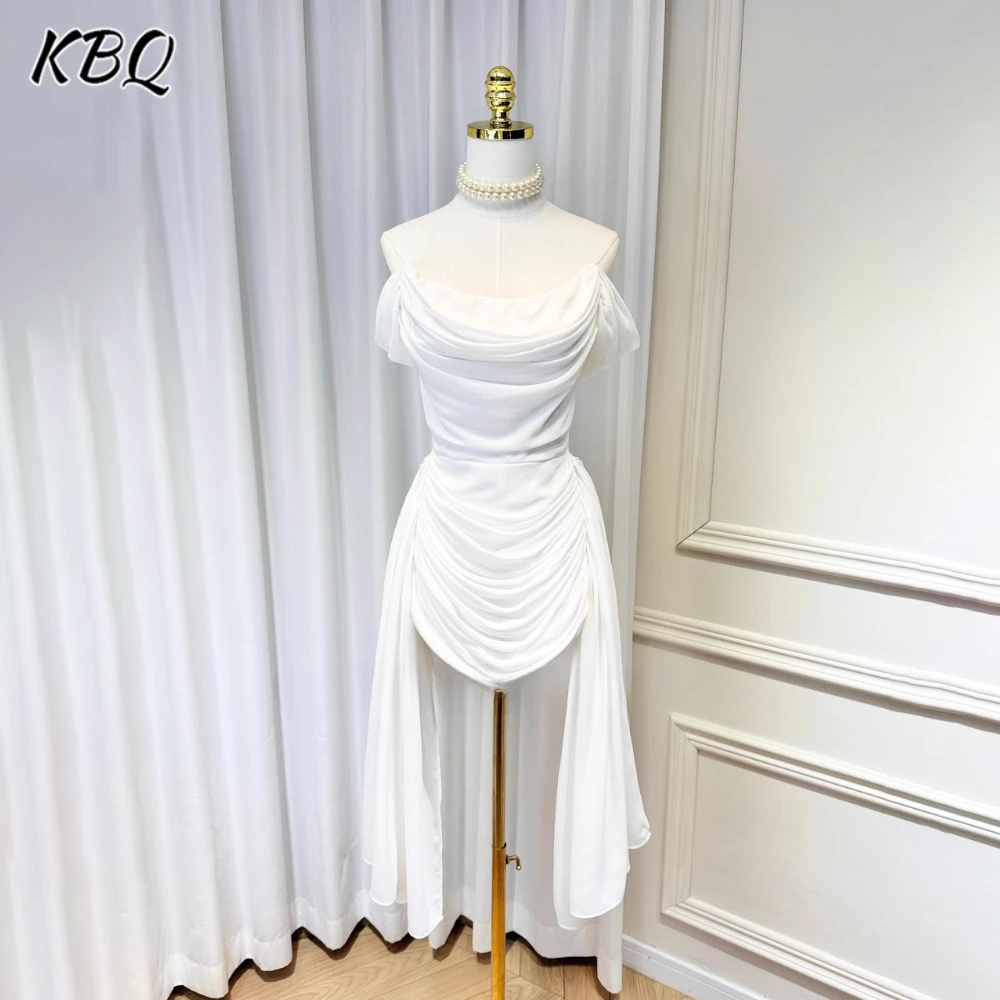 KBQ Solid Slimming Backless Chic Dress For Women Slash Neck Off The Shoulder Sleeve High Waist Temperament Dress Female Fashion