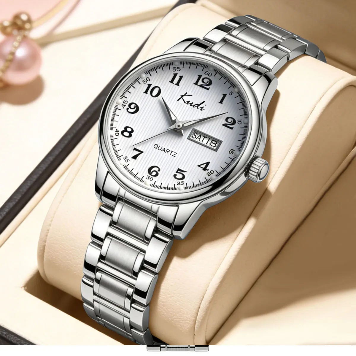

Casual Fashion Girls Steel Band Quartz Watch Date Calendar Display Digital Luminous Luxury Quartz Watch Female Wild and Simple