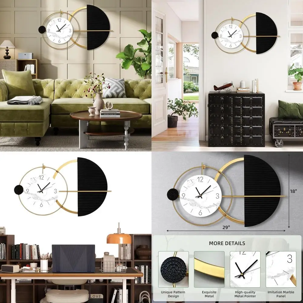 

29x18 Inches Large Modern Wall Clocks Battery Operated Silent No-Ticking, Unique Decorative Analog Clock for Bedroom, Kitchen, L