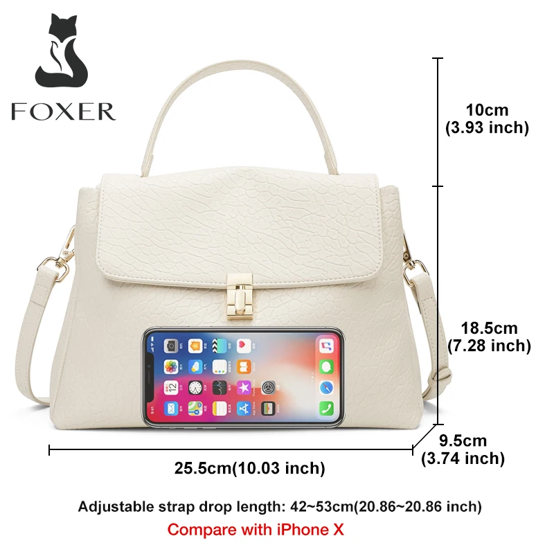 FOXER Female Lychee Pattern Tote High Quality Shoulder Crossbody Bag Lady Fashion Flap Messenger Bag Women Split Leather Handbag