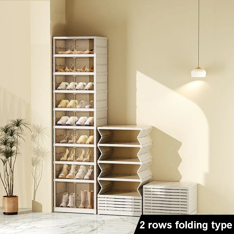 Foldable Shoe Rack Organizer for Closet Plastic Collapsible Shoes Storage Box Clear Stackable with Door Easy Assembly