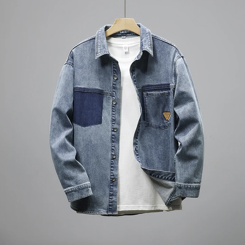 High-Quality Street Harajuku casual jacket 2024 New Korean version of the fashion retro washed denim shirt Men's