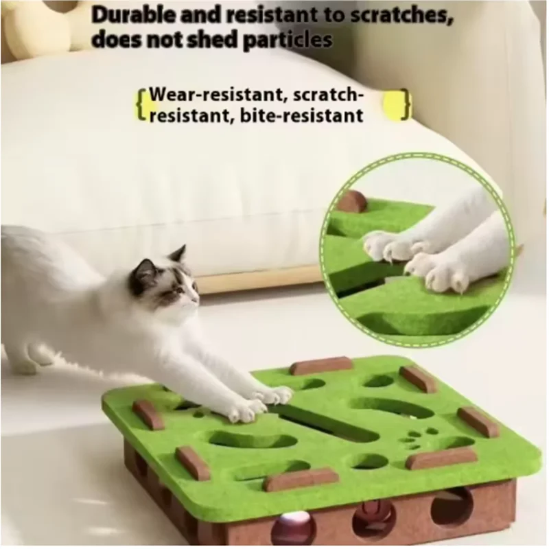 Interactive Cat Toy Maze Game Teasing Kitten Pet Puzzle with Bell Balls Funny Dig Hole Box Felt Tunnel Self-Entertaining Tool