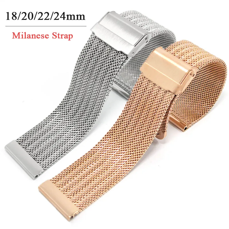 18mm 20mm 22/24mm Stainless Steel Milanese Watch Strap Men Women Sport Bracelet Mesh Watch Band Universal Wrist Band Accessories