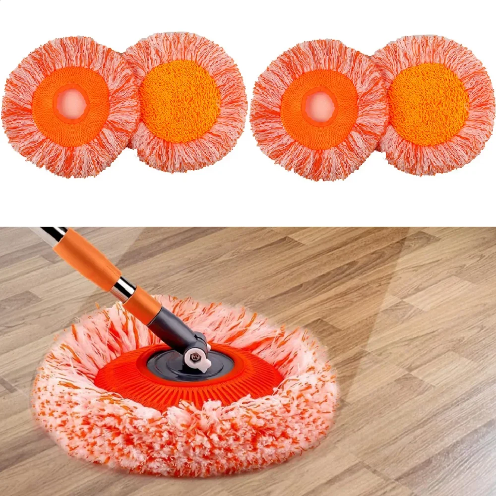 Kit com 4 Refil de Cabeça de Mop Giratória Universal de Microfibra Redonda para Limpeza
