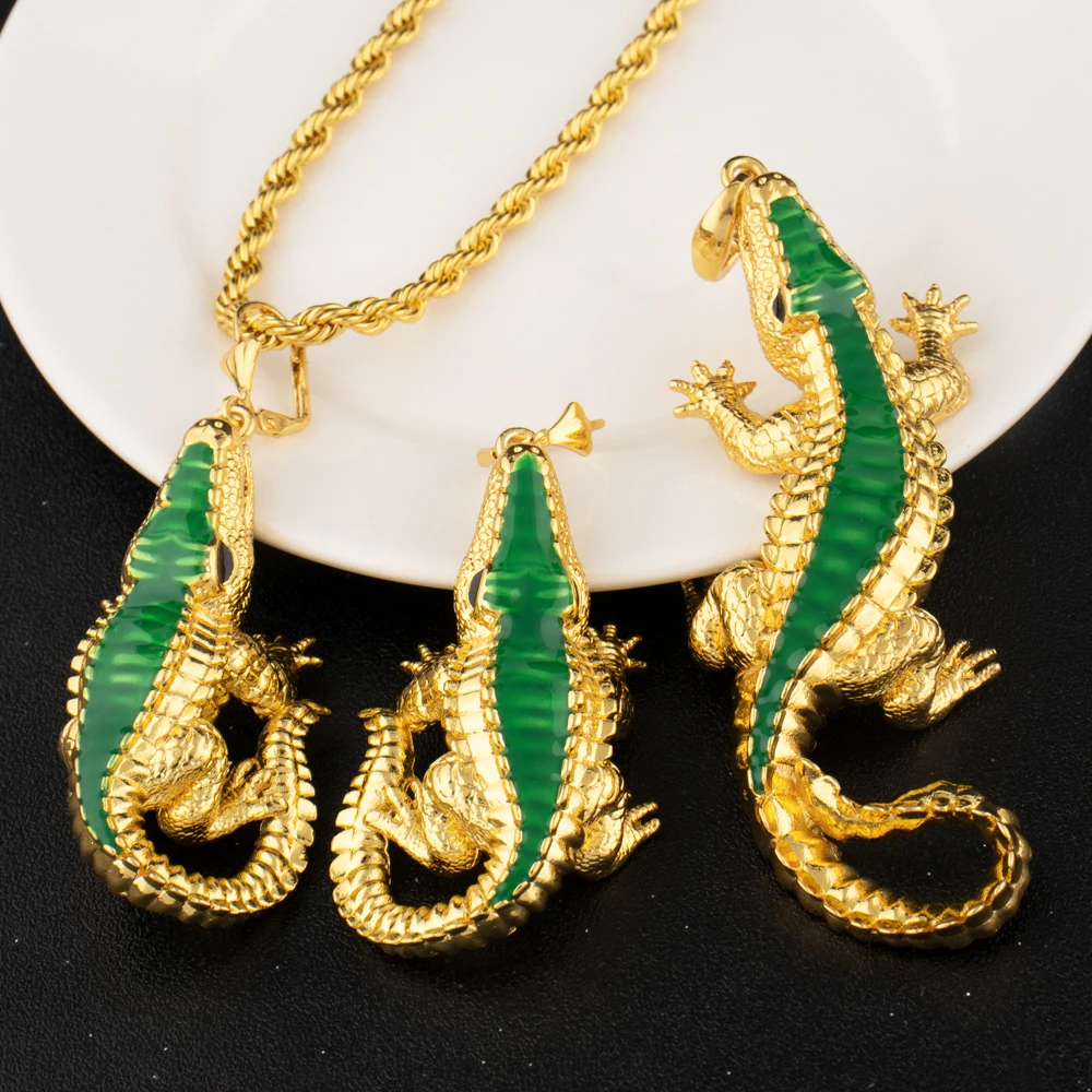 Dubai vergoldetes unbesiegbares Krokodil-Halsketten- und Ohrring-Set für Frauen, afrikanischer edler Stil, Design-Schmuck, Party-Geschenk – Detail 9