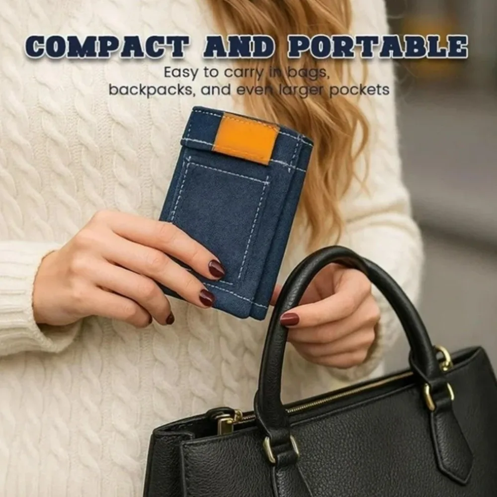 Creative Retro Mini Jeans Shaped Wallet Compact Size Bifold Pocket Pants Card Holder Portable Slim Foldable Change Bag Daily
