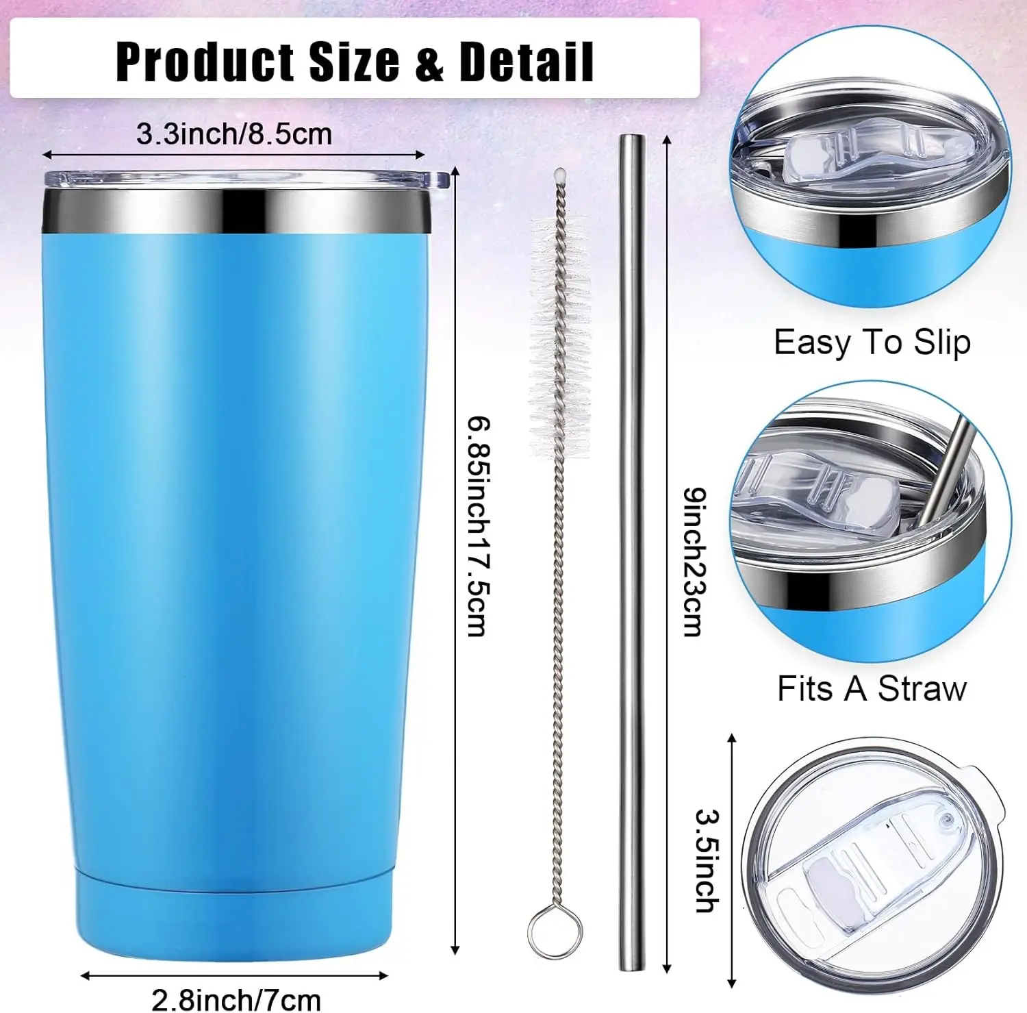 25 Pack Insulated Travel Tumbler with Straw and Lids 20 Oz Stainless Steel Vacuum Tumbler Cups Powder Coated Coffee Mug