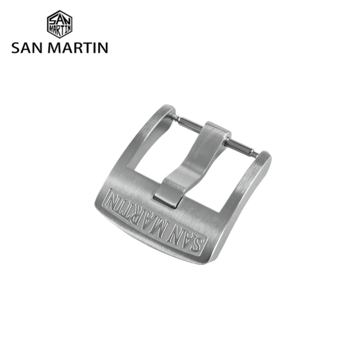 San Martin Watch Clasp 20mm Brushed Logo Pin Buckle 316L Stainless Steel For Watchbands Strap High Quality Replacement Accessory