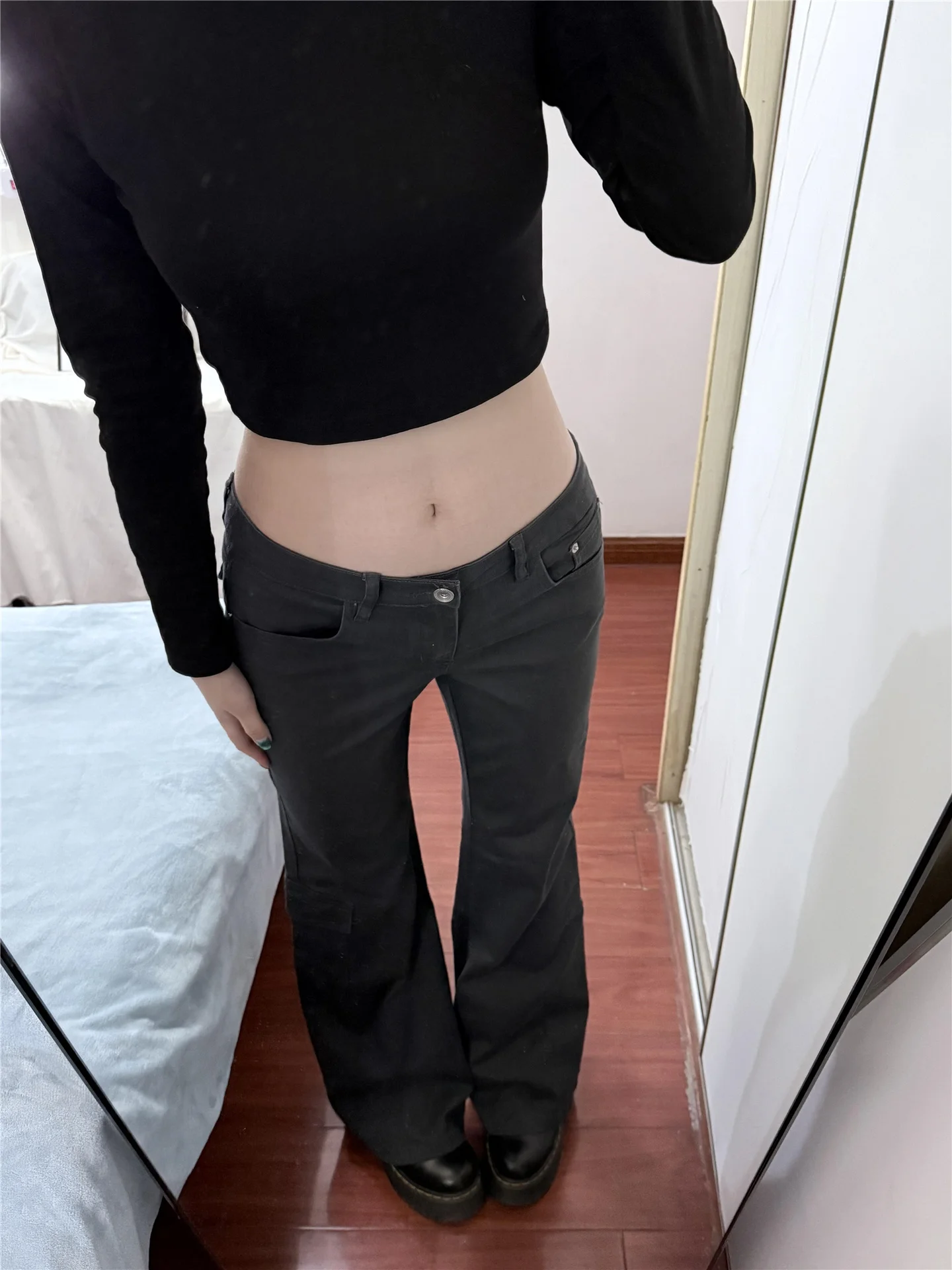 

Серовато-голубые джинсы-клеш для женщин, весна-лето, утягивающие, удлиненные, в пол, с множеством карманов