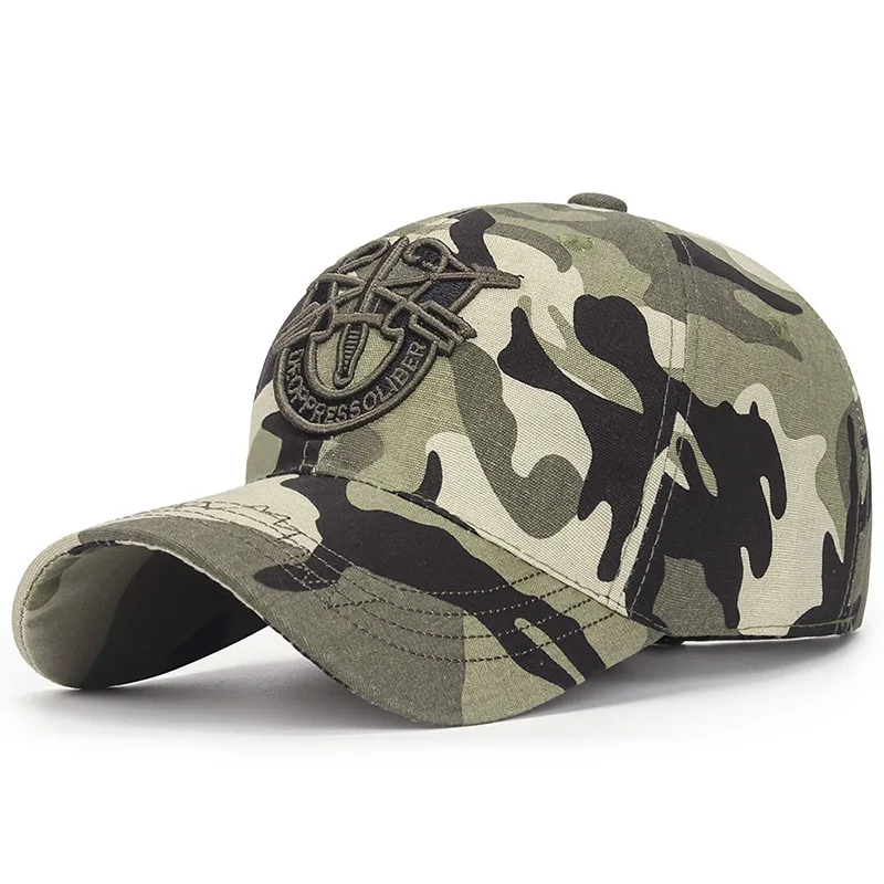 Spring Autumn Three-Dimensional Embroidery Soft Top Baseball Cap Men\'s Outdoor Cotton Sun Hat, Sun Protector Camouflage Hat