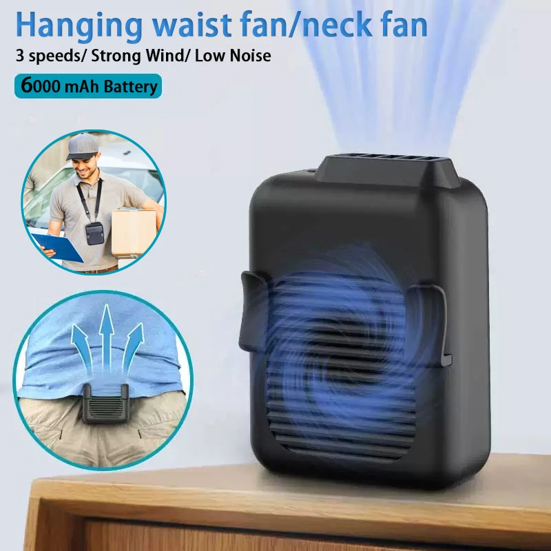 

Portable Outdoor Sports Waist Fan 6000mA USB Air Conditioning Rechargeable Neck Mini Fan Cooling Waist Clip On Fans