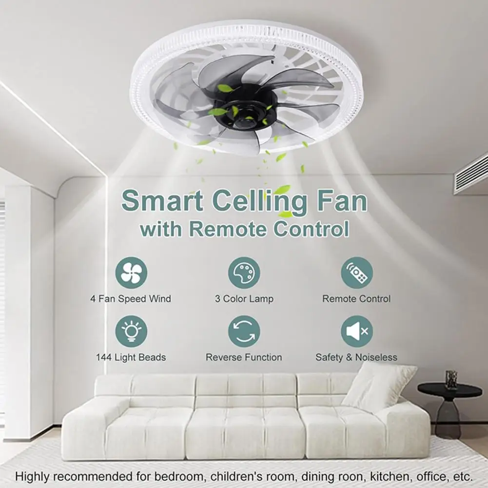 Adjustable Color Temperature Ceiling Fan Bedroom Ceiling Fan with 4-speed Options Modern Flush Mount Ceiling Fan for Bedroom