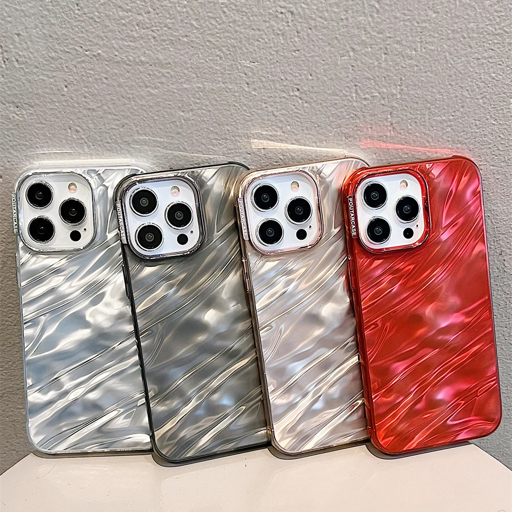 Luxury Plating Silicone Shiny Water Ripple Case For iPhone 16 15 14 13 12 11 Pro Max Plus Aesthetic Camera Protection Cool Cover - náhled 3