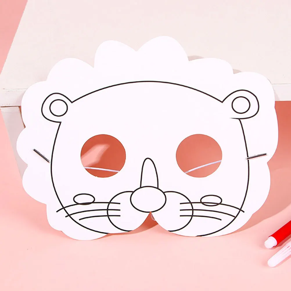 1세트 손으로 그린 동물 얼굴 마스크 DIY 페인팅 공예 어린이 파티 선물 창의적인 동물 마스크 어린이 생일용