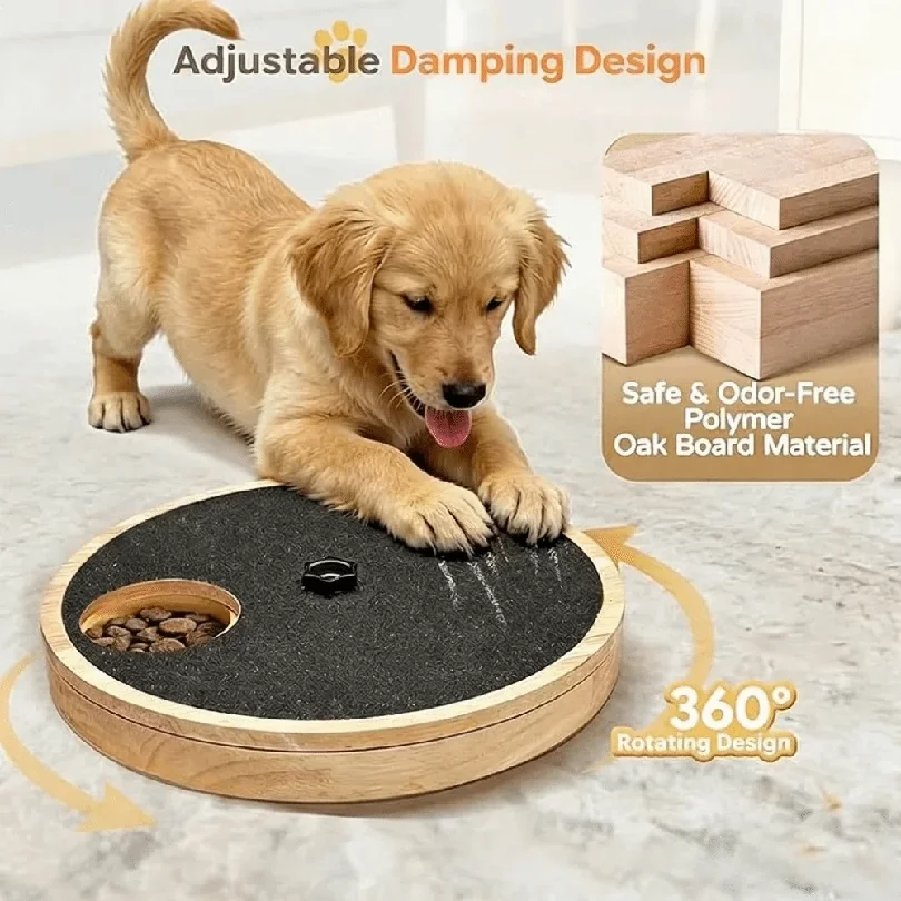 Rotating Dog Scratching Board Round Non-Slip Dog Nail Grinding Pad Solid Wood with Treat Box Dog Nail File Toy for Dogs