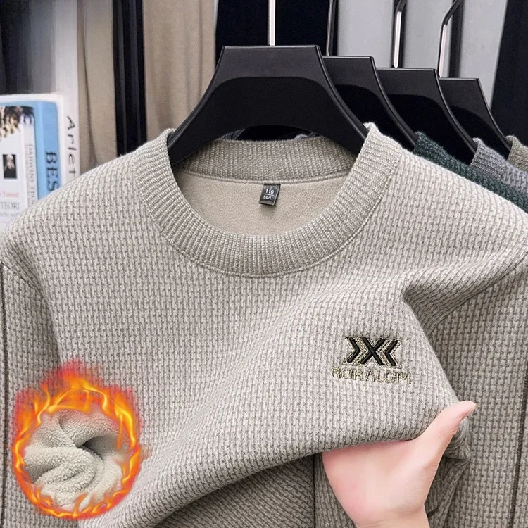 

Pierre Cardin Men's Winter Thiened Fce Knitwear round Ne Casual Warm Base irt Polyester Fiber Long Sve Coat