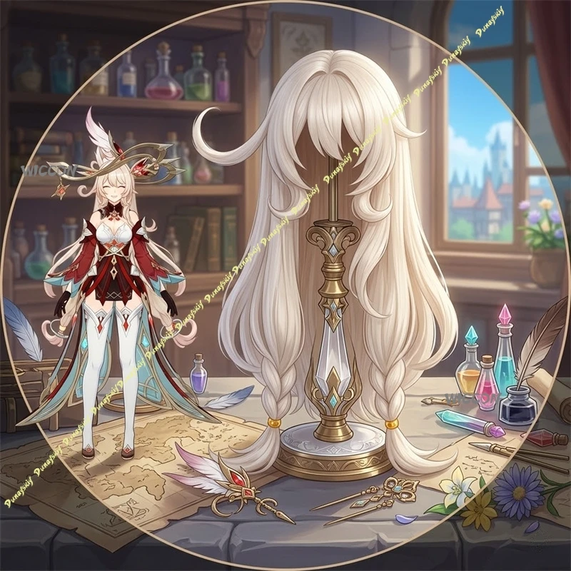 Peluca de cosplay de Genshin Impact Alice, pelo sintético largo rubio claro con trenzas, peluca resistente al calor para fiesta de Halloween Comic Con